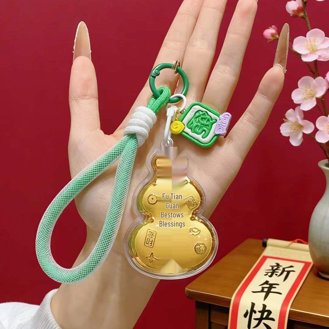 Golden 999 Pure Gold Princess Keychain: Lucky Gourd Charm for Wealth & Blessings