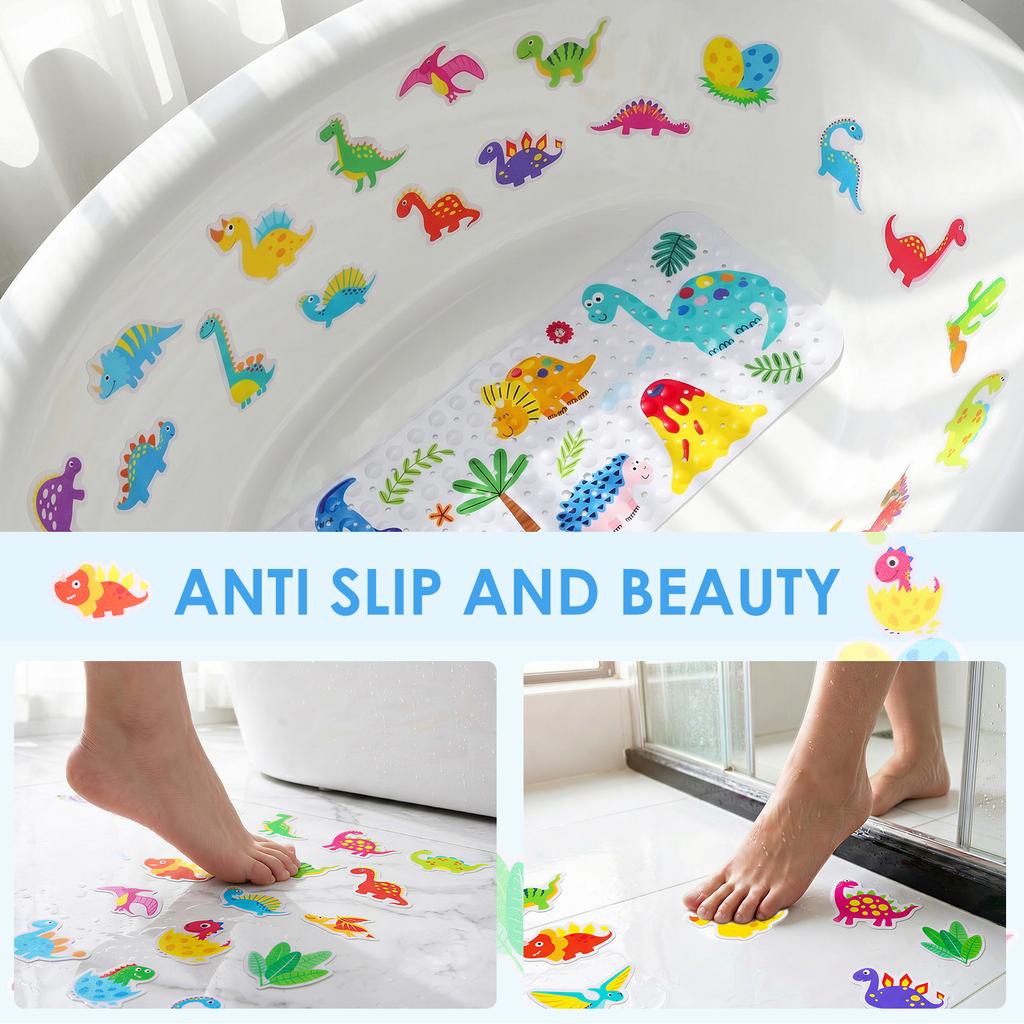 Kids Cartoon Bathtub Mat 40x16 inch Non Slip Baby Toddler Bath Mat for Bathroom Tubs Shower Mats with Suction Cups & 30 Stickers