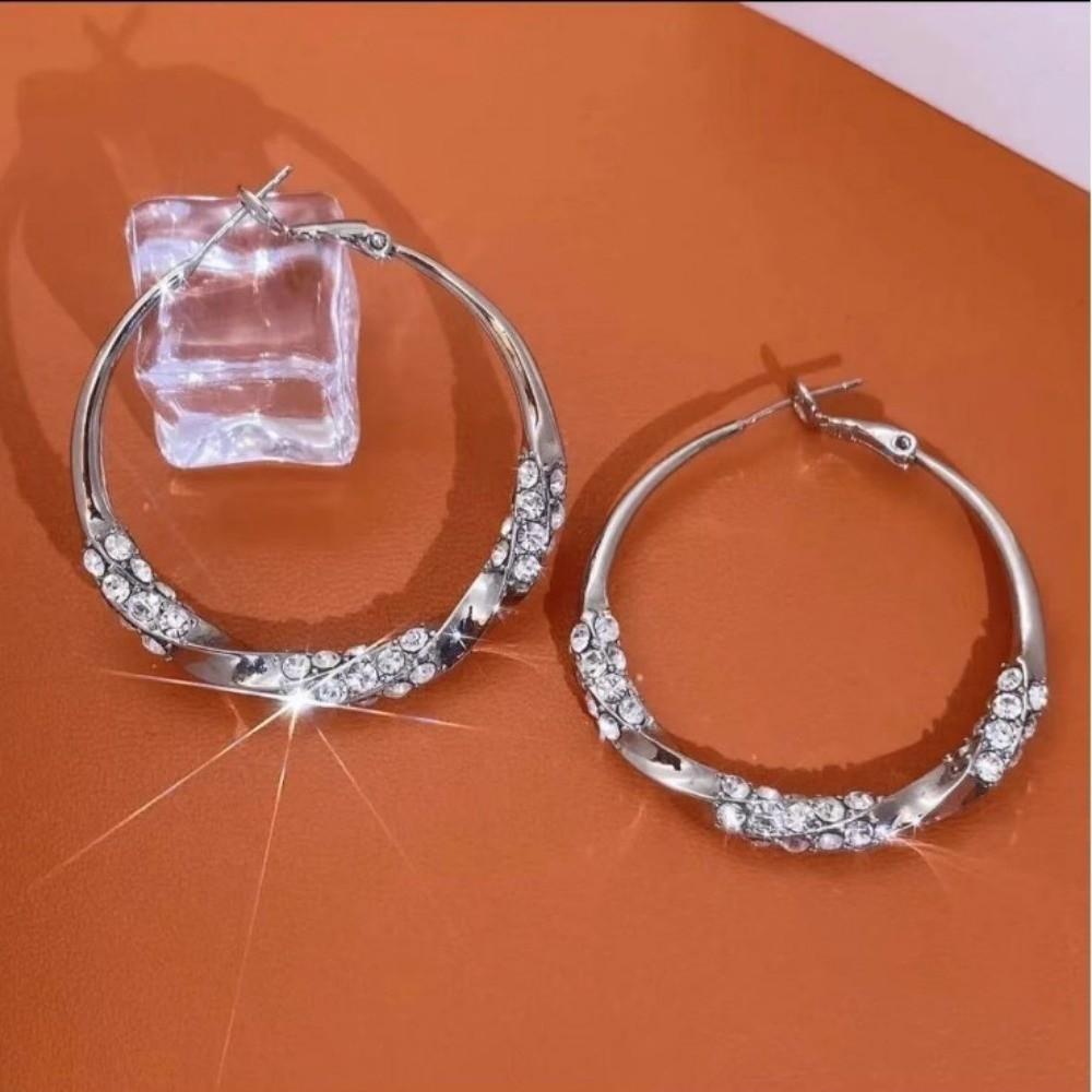Exaggerated Hoop Earrings Light Luxury Women Ear Jewelry Temperament Large Round Earrings  Party