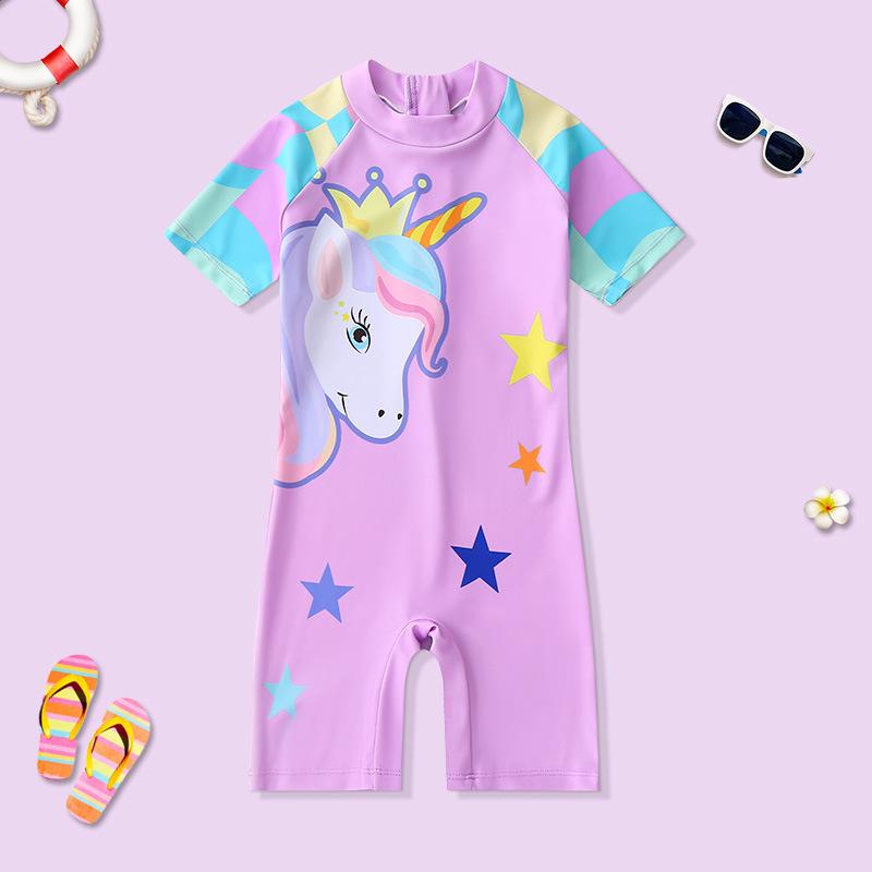 

2025 Kids Cute Cartoon Short Sleeve One-Piece Swimsuit - Skin-Friendly & Breathable for Boys and Girls L (Height 110-120CM)