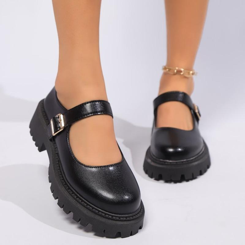 Fashion Black Ankle Buckle Platform Pumps Women  Style Patent Leather Mary Jane Shoes Woman Punk Thick Heels Lolita Shoes