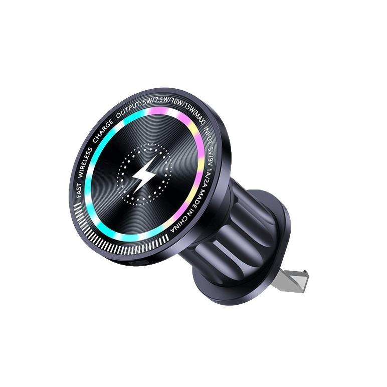 Magnetic Wireless Charger Car Holder with Lights - 15W Fast Charge Air Vent Mount for Phones