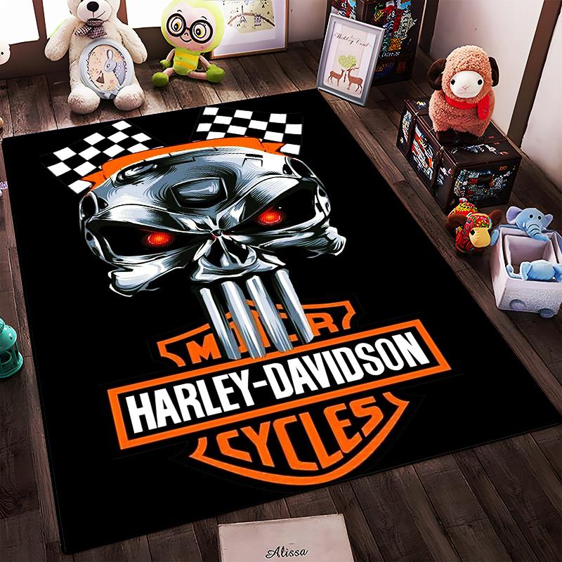 Tappeto Teschio Moto con Logo Harley-Davidson e Stile Racing Adatto per l'uso come antiscivolo per soggiorno camera da letto divani