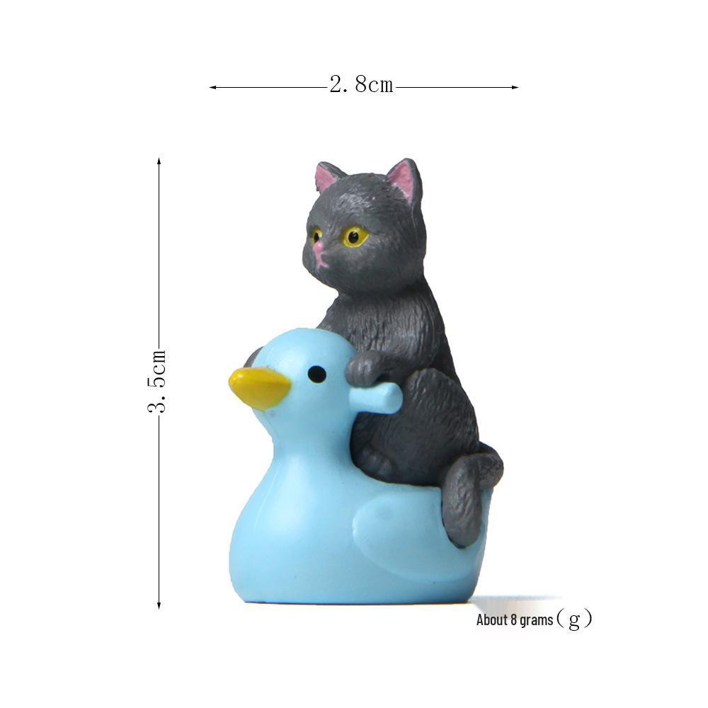 Playful Series: Hand-Painted Cats & Kittens on Ducks - Micro-Landscape Figurines