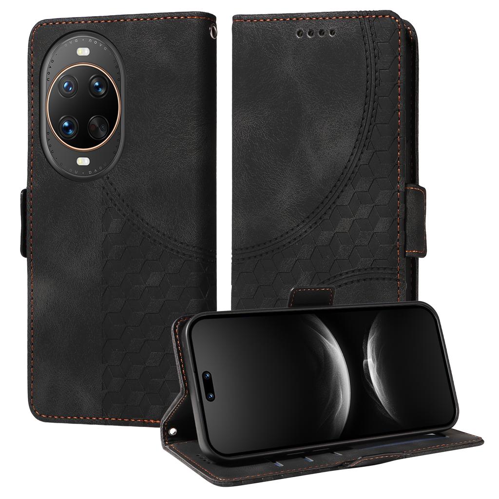 For Huawei nova 14 Ultra 5G Leather Cases Wallet Rhombus Imprinted Phone Cover Stand with Strap