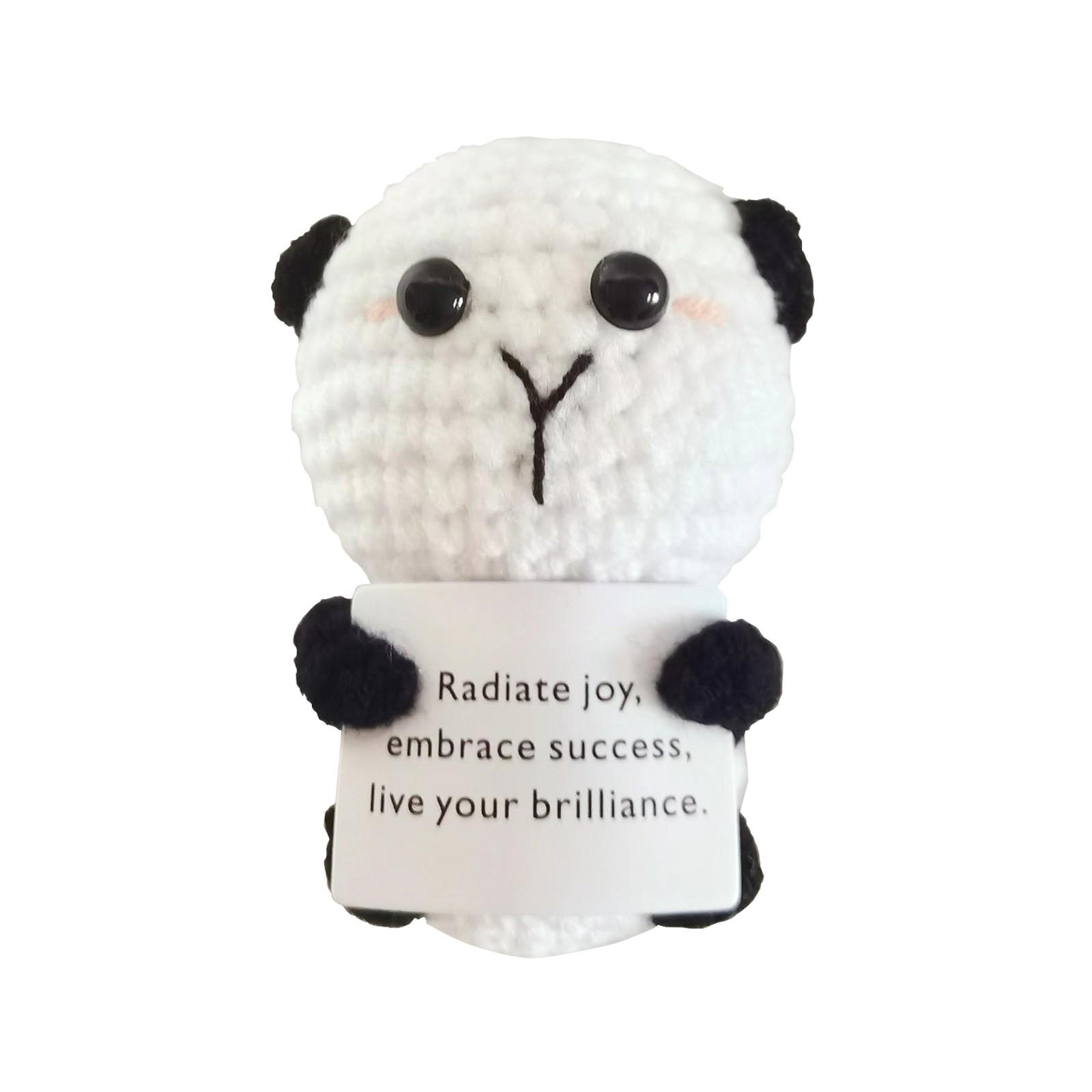 

Handmade Crochet Animal Figurine Holding Inspirational Message Knitted Plush Toy Decorative Item for Home Office or Gift B