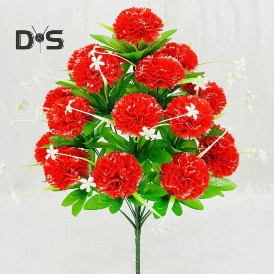 Artificial Carnation Realistic 18 Head Fake Silk Flower UV Resistant Wedding Party Indoor Outdoor Garden Yard Faux Flower Plants Decoration