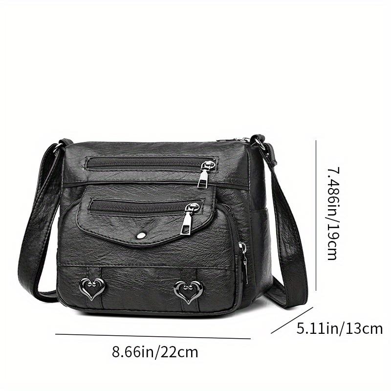 Heart Decorated Multi-layer Large Capacity Shoulder Bag, Fashiable Women's Leather Crossbody Bags, Suitable for Commuting