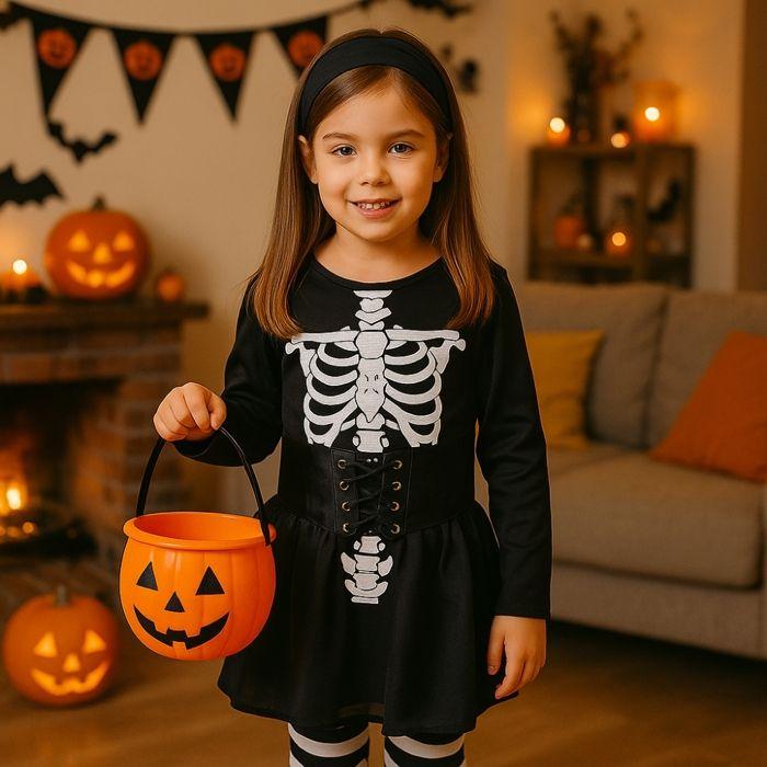 Halloween Costume Girl - SIROCO - Black and White Skeleton - 3 Pieces - 4/6 Years - Optimal Comfort