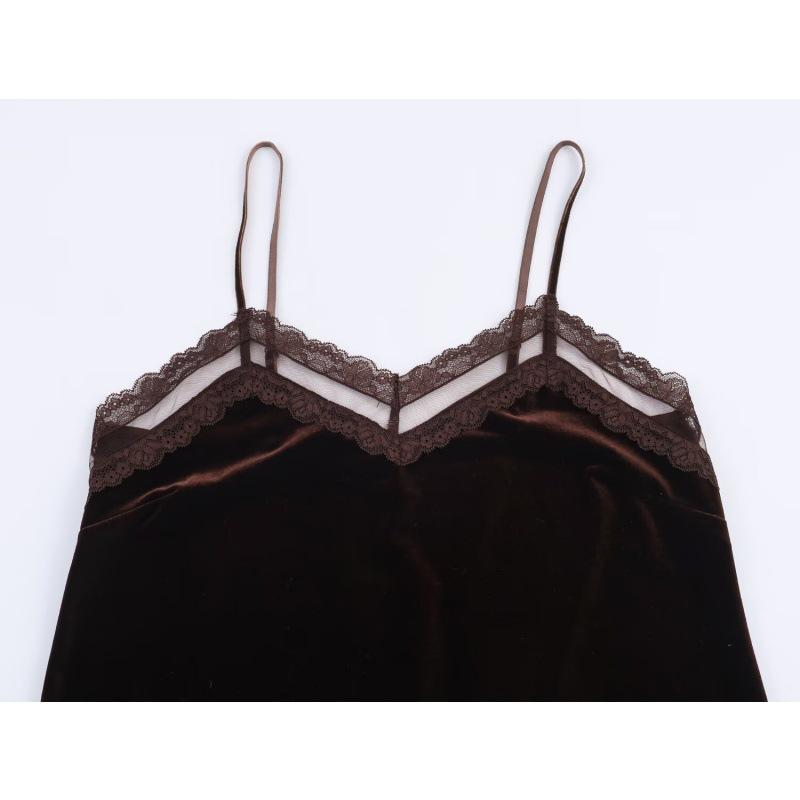 European & American Summer Lace Velvet Lingerie-Style Women's Fashion Top