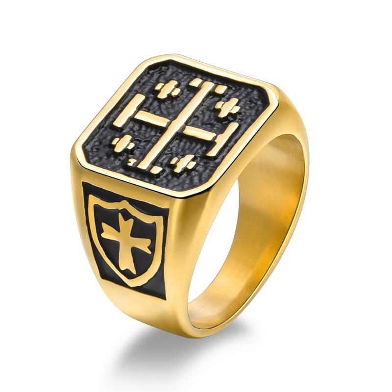 

Crusader Jerusalem Cross Ring for Men Stainless Steel Rings Vintage Jewelry 13 золотий