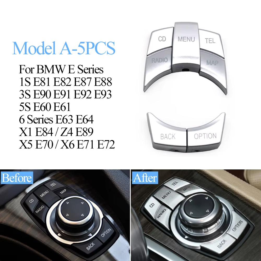 Silberne Auto-Mittelkonsolen-CIC IDrive Multimedia-Drehknopf-Knopfabdeckung für BMW E-Serie E60 E61 E81 E87 E90 E91 E92 E84 E70 E71 E72