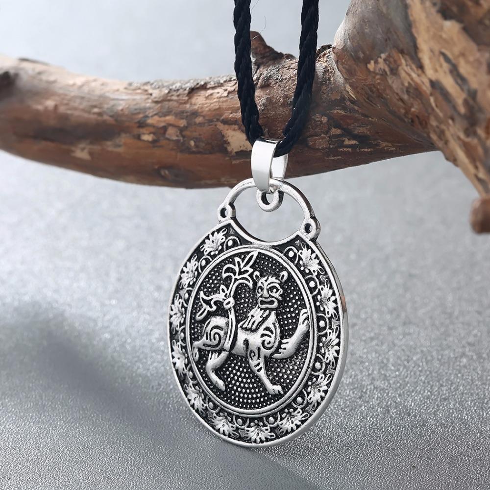 Kinitial Vintage Animal Lion Pendants & Necklaces Viking Friendship Long Necklaces Punk Style Gifts for Mens Jewelry Collier