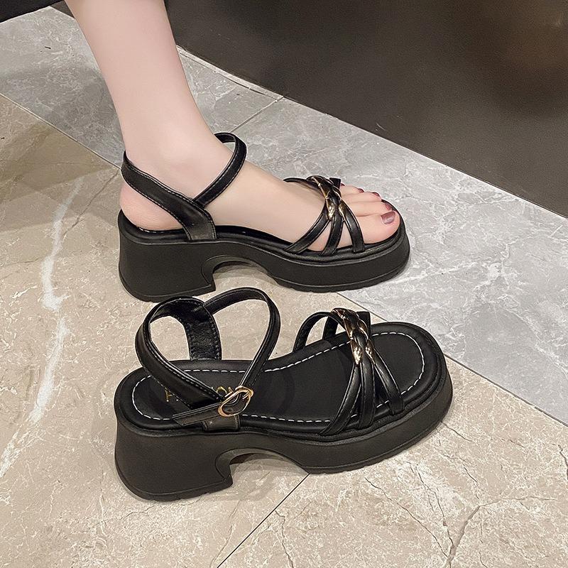 One word with sandals women's summer fashion square head thick heel thick sole versatile not tired foot slope heel women's shoes new
