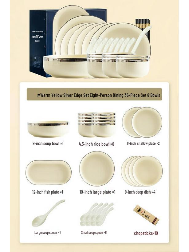 Mode Lanca Silver Rim Ceramic Tableware Set