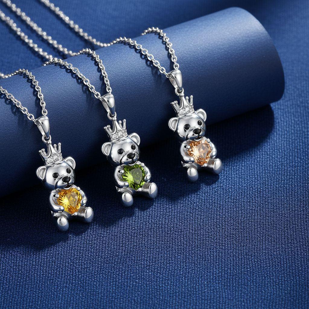 High-End European & American Micro-Inlaid Cute Bear Pendant Necklace for Women – Trendy Clavicle Chain Accessory