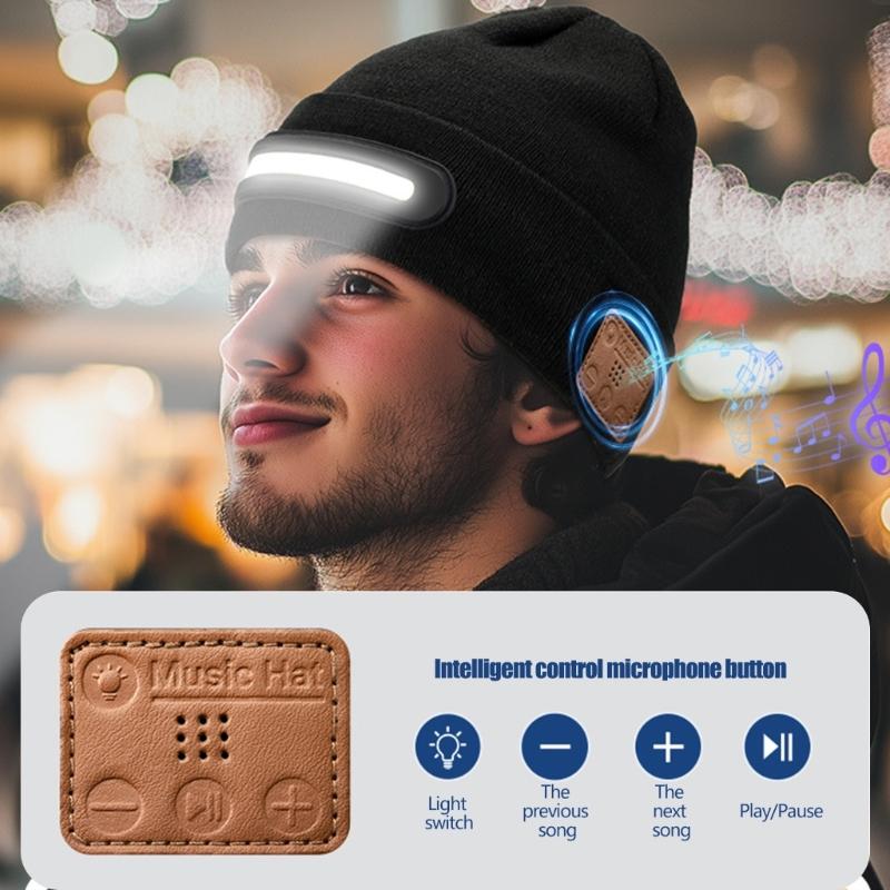 Unisex Musical Hat for Teens Girls Boys Flashlight Cap Knitted Winter Hat with Lights Sports Costume Props Skull Cap