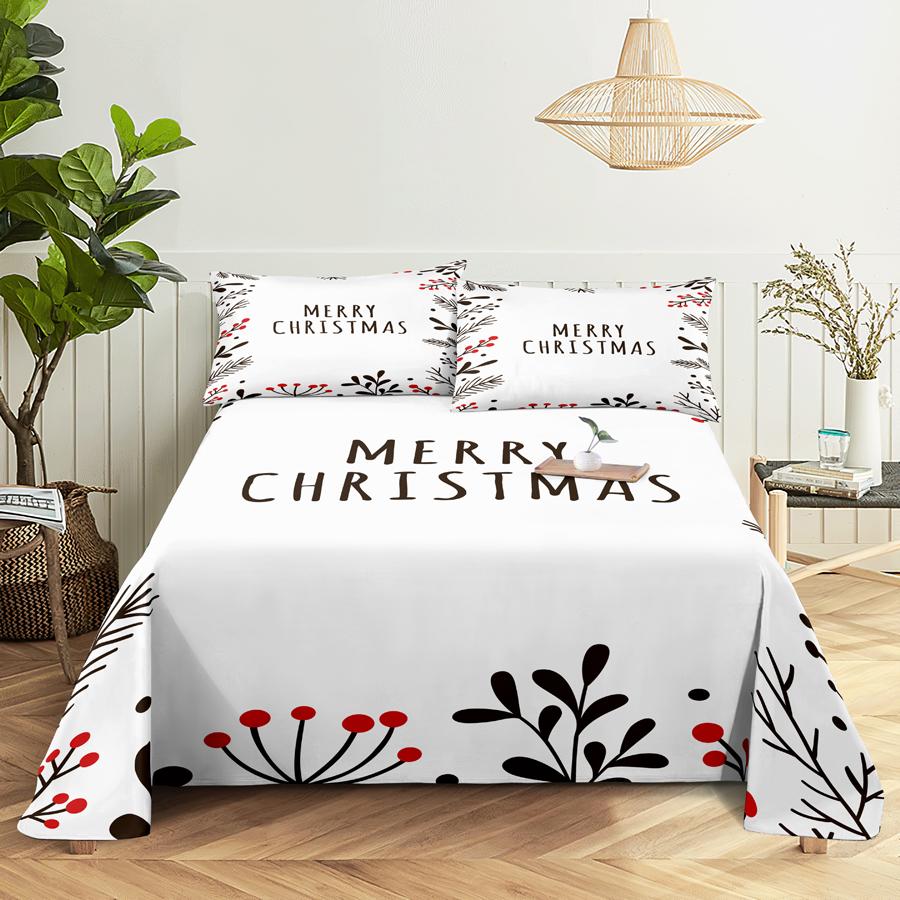 Bed Sheet Set 240x220 Christmas Tree With Pillowcase Letter Green For Single Double Beds Kids Adult 3D Bedding Texile Twin Full
