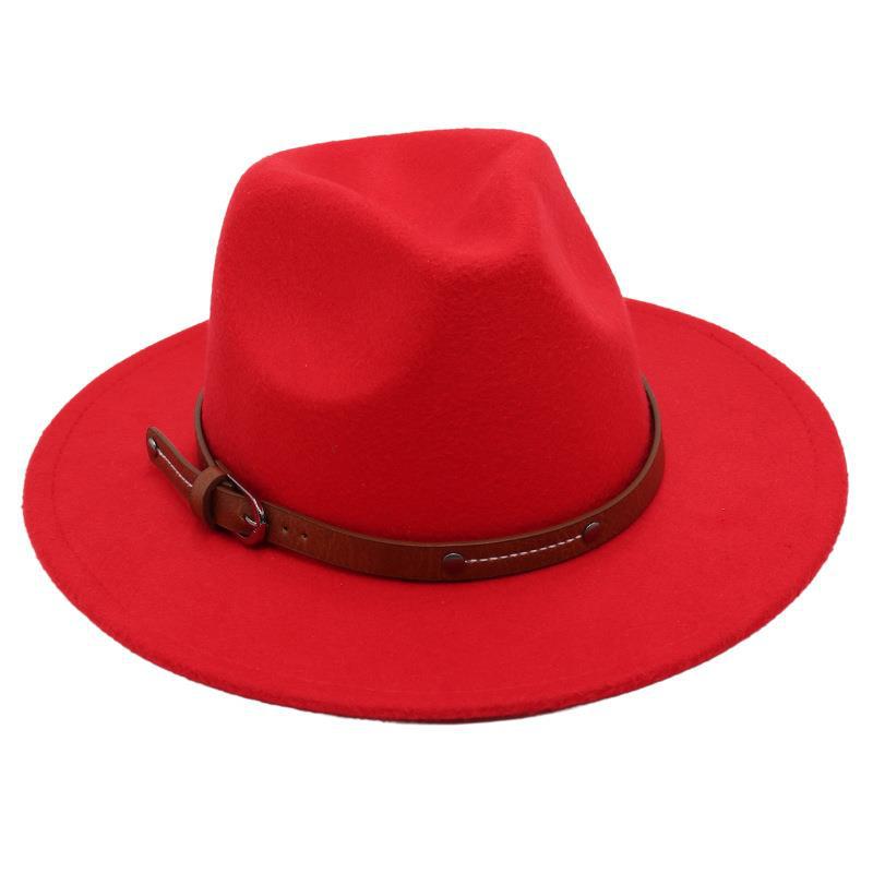 Big Edge Top Hat Belt Buckle Jazz Hat Men'S And Women'S Felt Hat Street Shooting Gambler Hat Concave Fedora Hat Tide