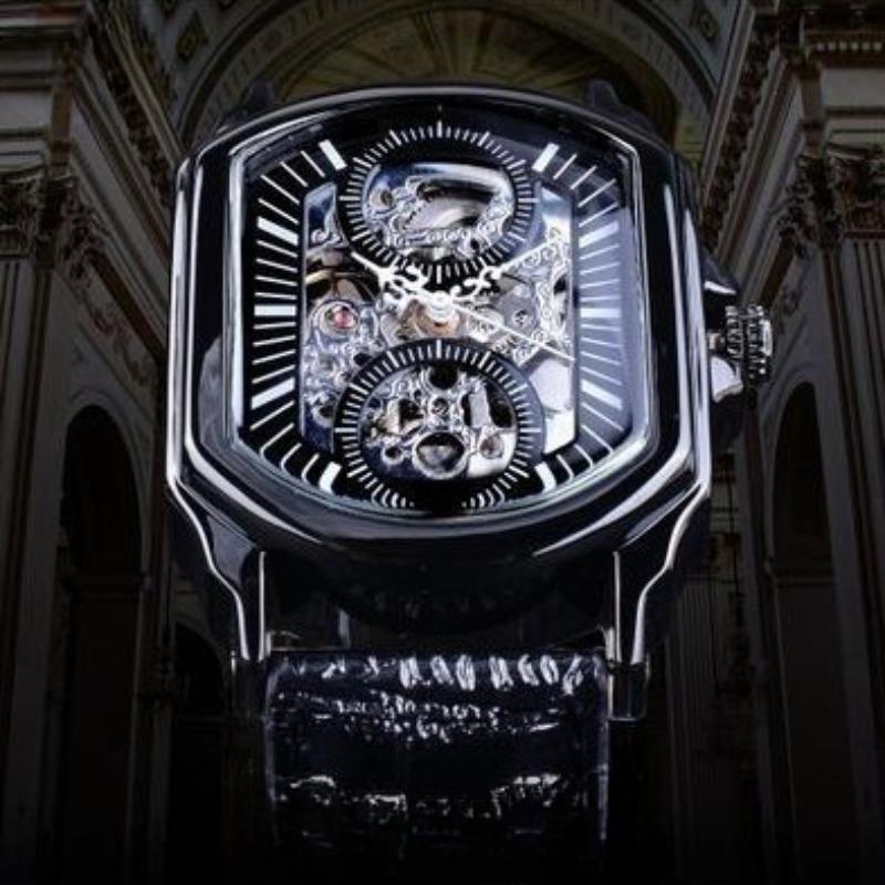 Europejski i amerykański styl męski modny i swobodny pusty mechanizm automatyczny zegarek mechaniczny