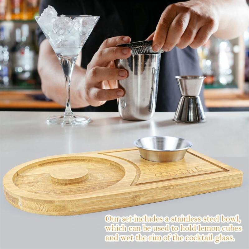 Natürliches Bambus Salzrand Set Enthält Gewürzsauce Schale für Präzision Cocktails Garnieren Und Barkeeping