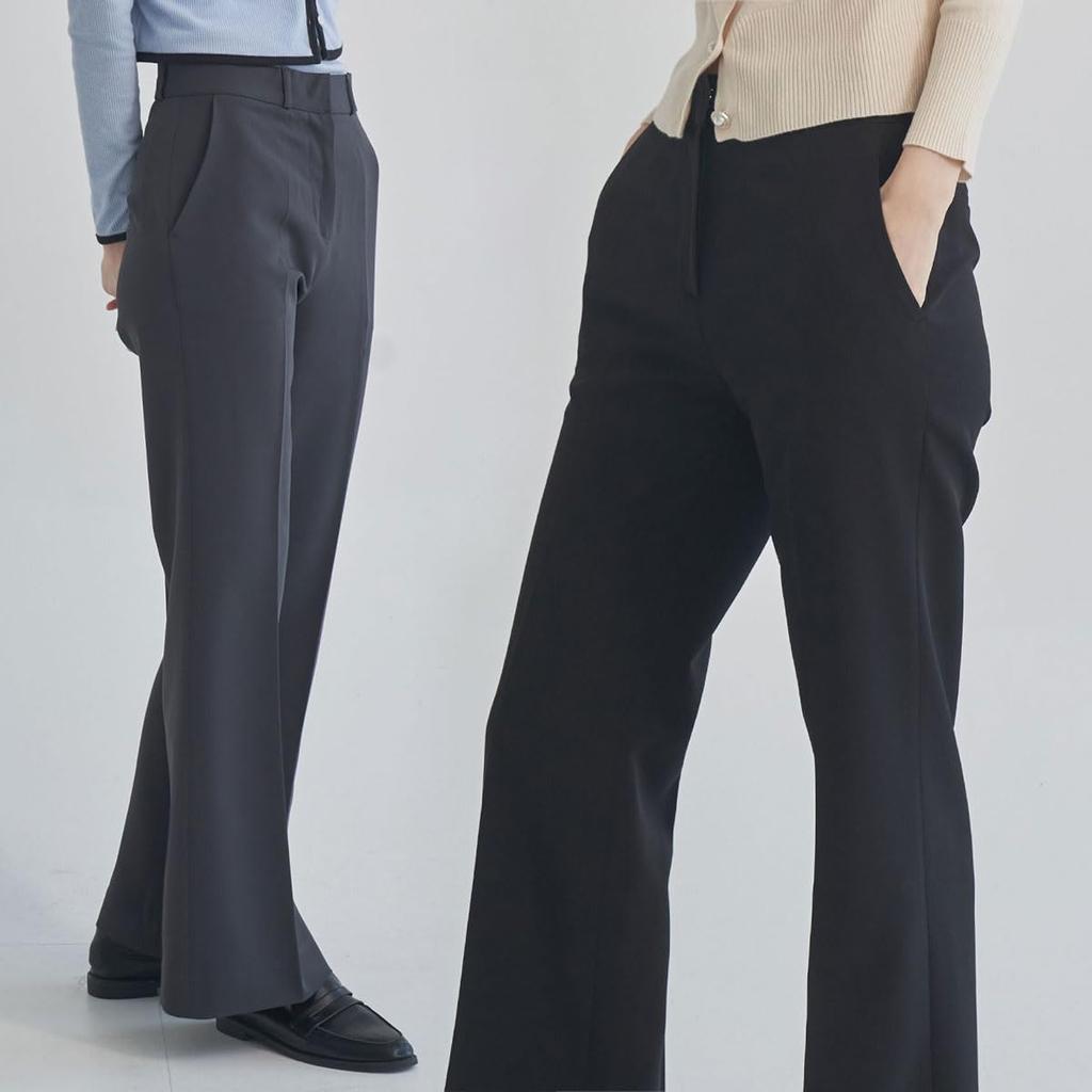 Office Work Pants for Hand Stretch [byDream] Semi-Bootcut Pants, Commuting, Washable, Material, Spring/Autumn (L, Long, Black)