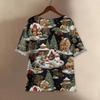 Women's Fashionable And Casual Shirt Half-sleeve Round Neck Print Cotton And Linen Blouse Top