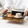 Rectangular Bamboo Wood Serving Tray with Metal Handles