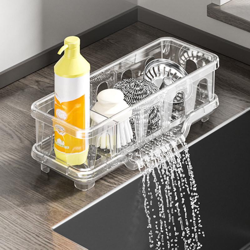 A Sink Organizer for Sponges, Designed Specifically for Kitchen Sinks to Hold Sponges, Soap, Dish Brushes, And Mops прозрачный белый