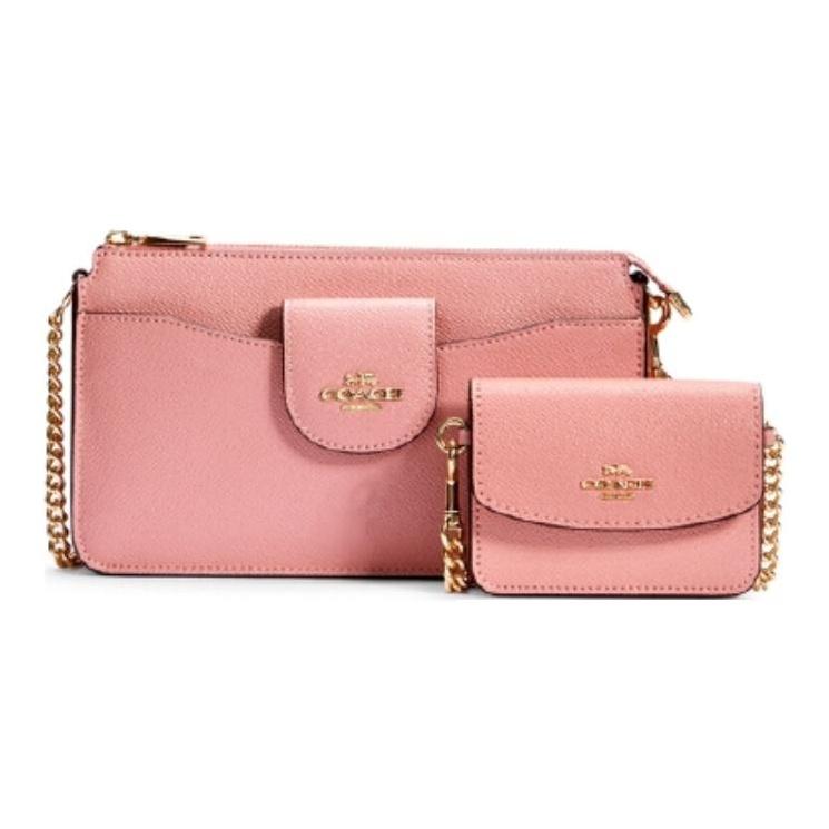 

Coach Poppy Mother And Child Bag Solid Pebble Leather Two In One Chain Crossbody Bag Small Card Holder Women bags Cherry-Blossom-Pink C0737-IMSEL Basic Set (Bag+Dust Bag)
