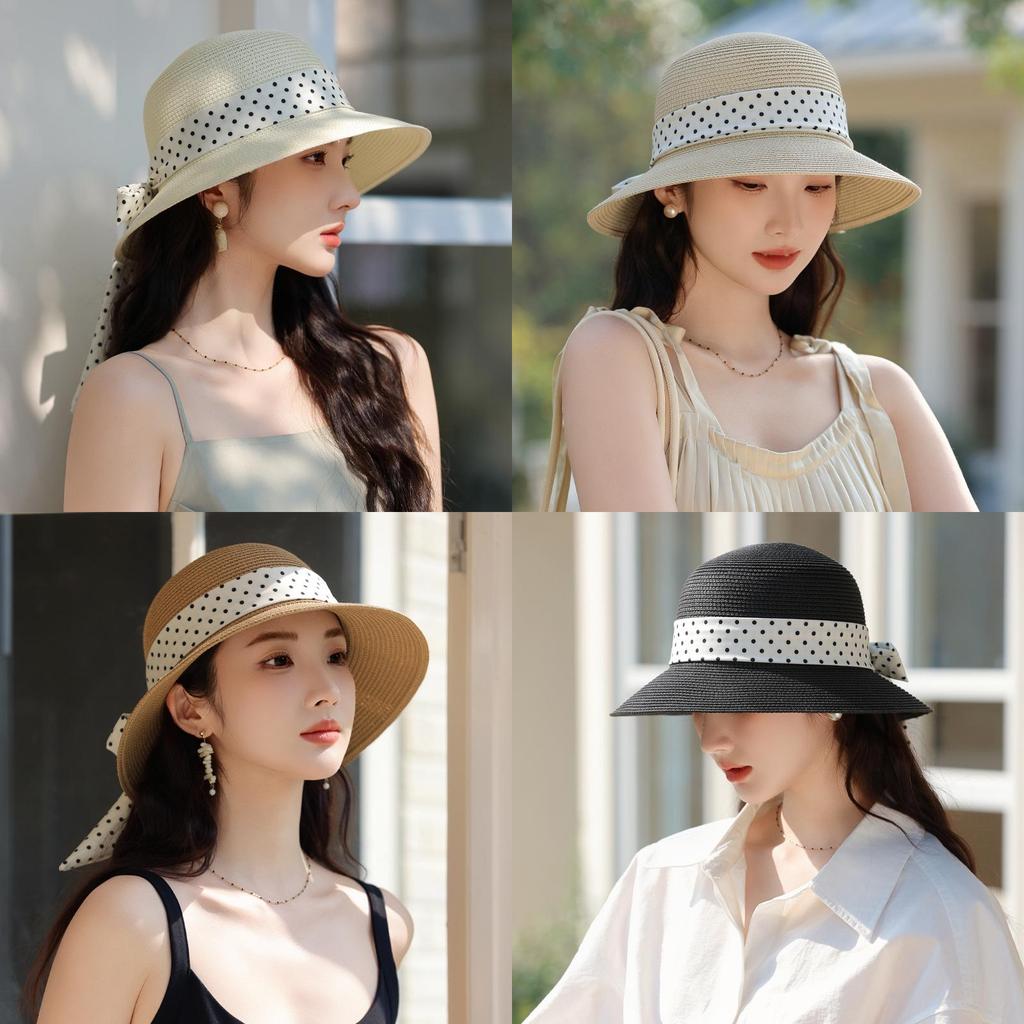 Summer Raffia Sun Hat With Adjustable Ribbon And Wide Brim For Womens Sun Protection
