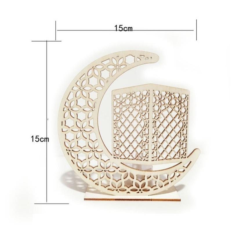 Ramadan Decorations DIY Wooden Moon LED Candle Lamp Muslim Islam Eid Mubarak Crafts Ornaments Light
