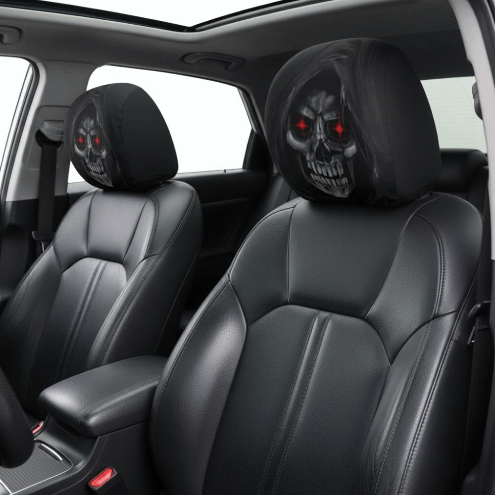 1pair Universal Fit Skull Headrest Cover Vivid Flat Print Gothic Seat Protector Daily Commute