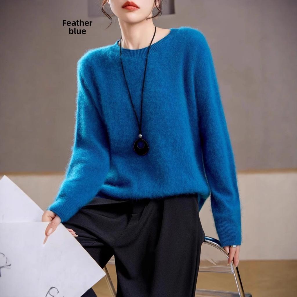 5% Cashmere 95 Wool Round Neck/V-neck Seamless Brushed Cashmere Sweater Women's Sweater