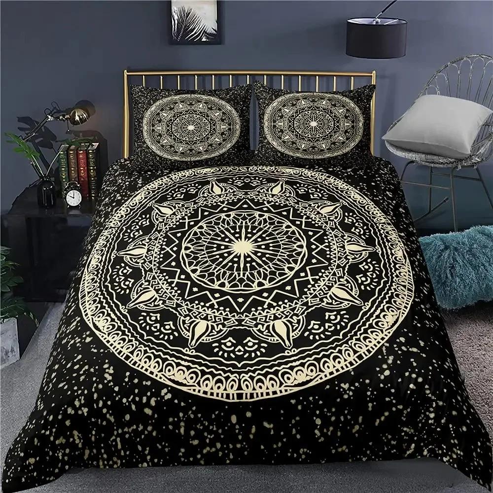 Luxury New 3D Print Hamsa Hand Bedding Set Boho Mandala Duvet Cover Set Black Gold Bohemia Bed Set Fatima Hand Linen Lucky Hand