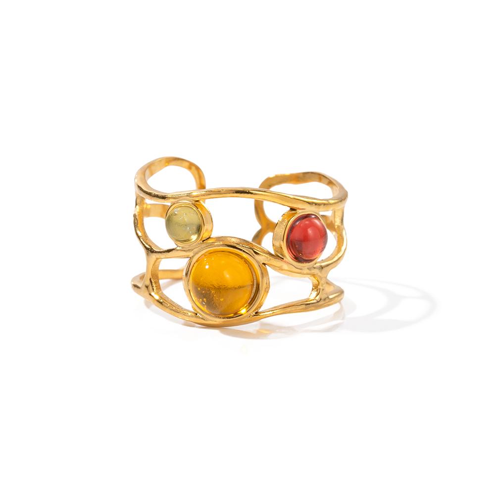 Youthway Edelstahl Harzgeflecht Wellenförmiger Offener Ring PVD Goldbeschichtet Party Geschenk Für Frauen Exquisiter Schmuck beige