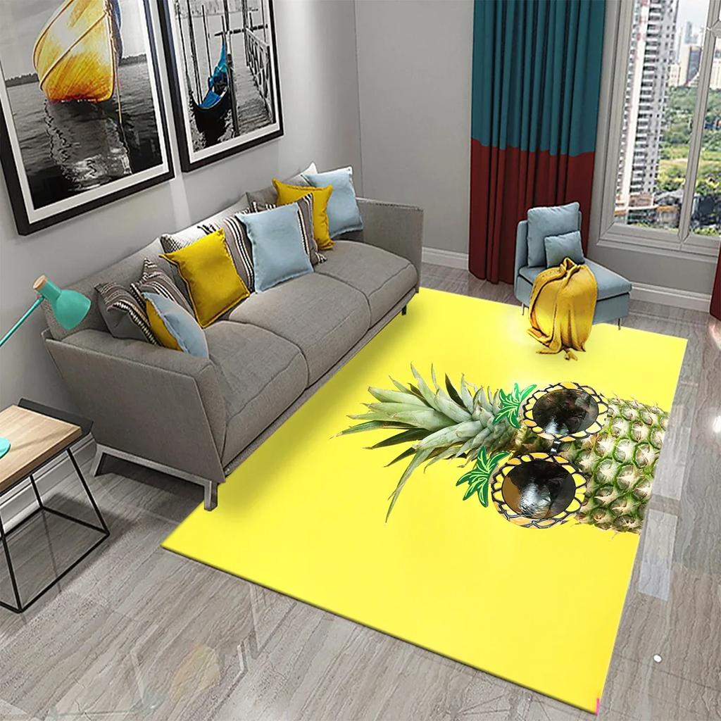 3D Lustiger Ananas Teppich Frisches Obst Muster Teppiche Wohnzimmer Teppich Kinderzimmer Bodenmatte Teppich Fenster Bettseite Heimdekor