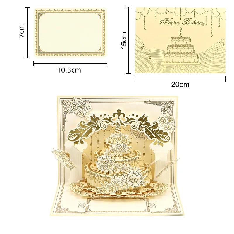 

Musical 3D Pop-up Greeting Card Gilt Cake Senior Birthday Handwritten Blessings Holiday Card With Envelope Music Gift Cards