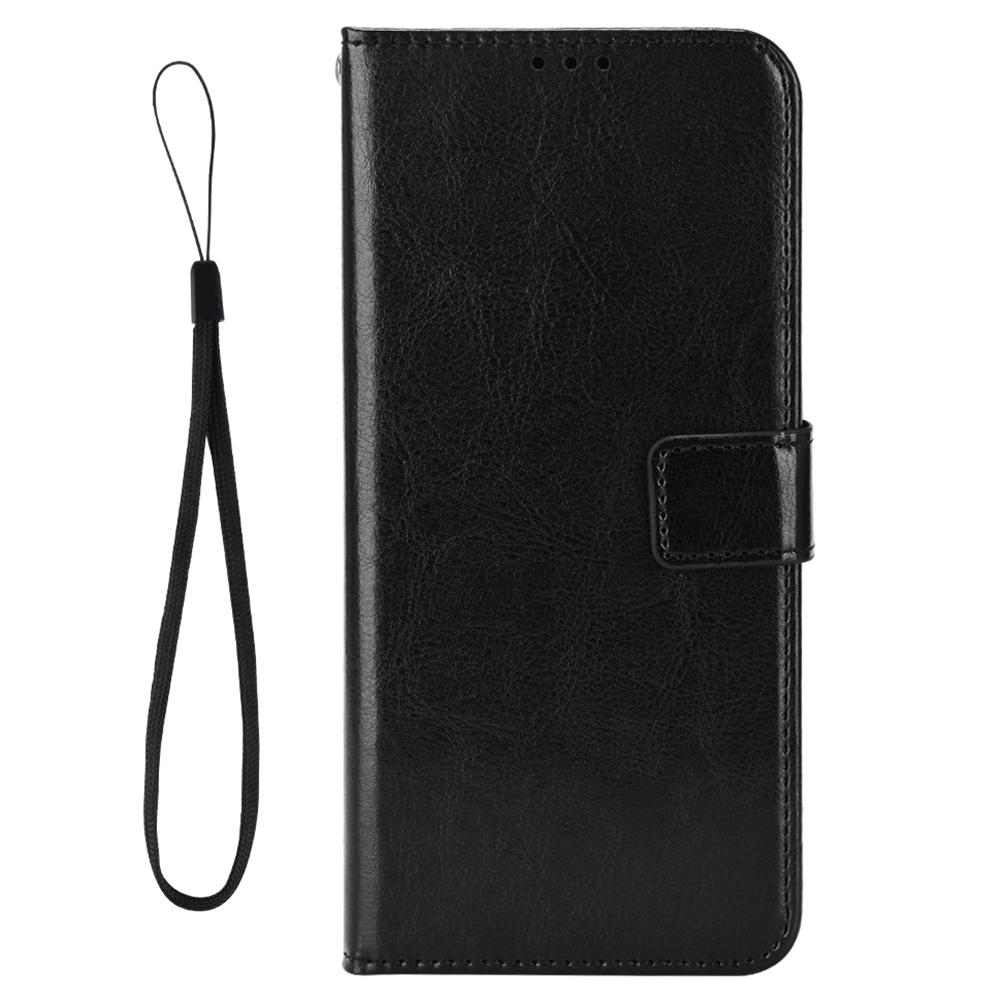 For TCL 605 4G/60 SE Case Crazy Horse Texture PU Leather Phone Wallet Cover with Wrist Strap