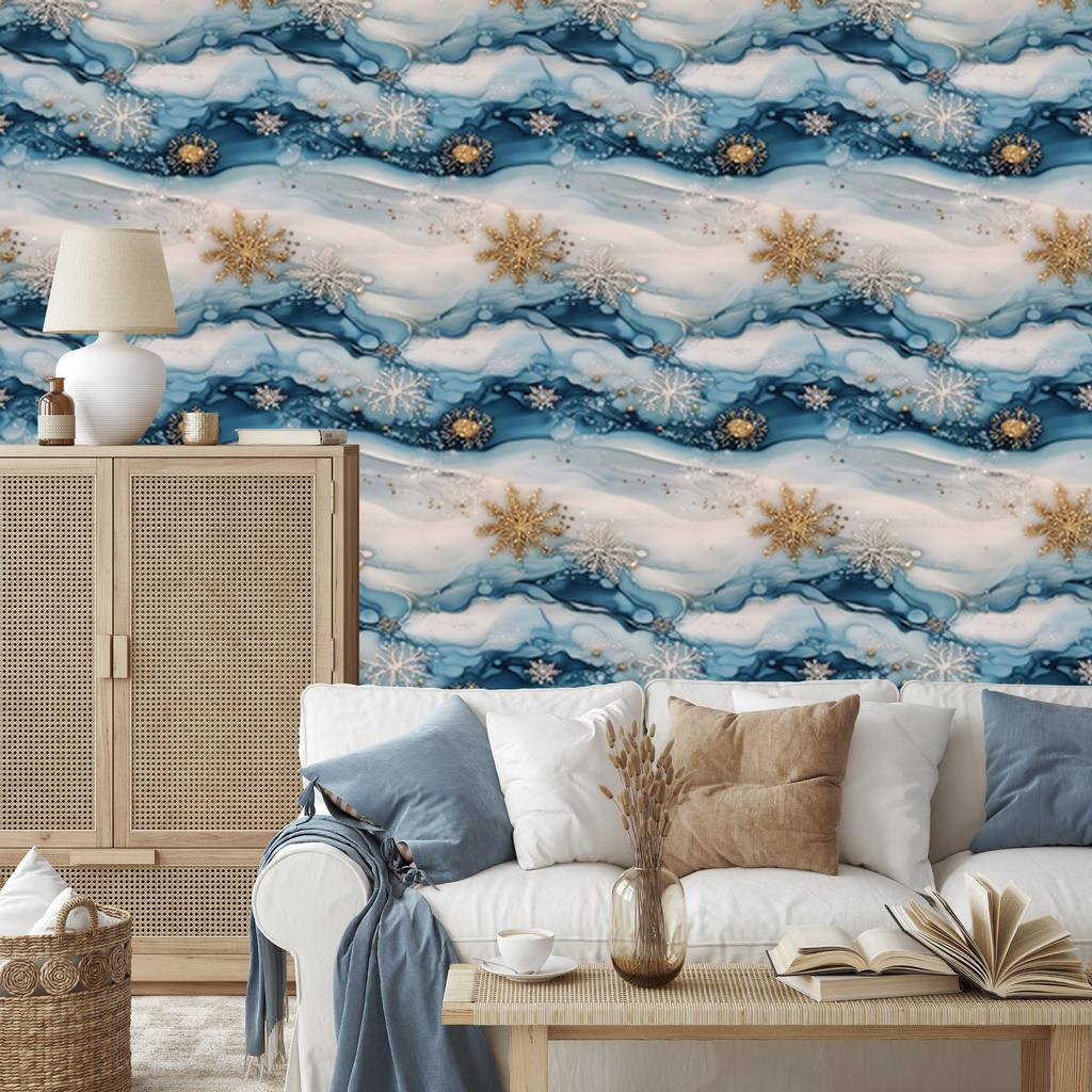 Ink Wallpaper Light Gray, Blue, Turquoise and Gray 50x1000