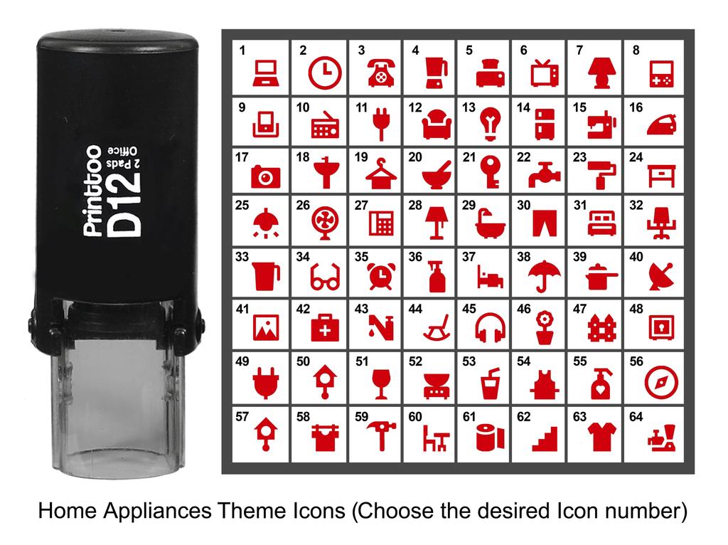 Printtoo Home Appliances Theme Round Rubber Stamp Self Inking Stamper 12 Mm