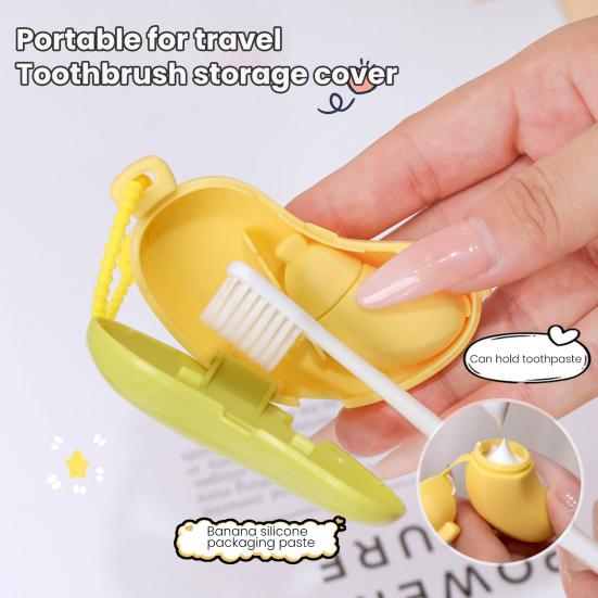 Banana Toothbrush Case Portable Toothbrush Organizer with Silicone Toothpaste Dispenser Hanging Travel Toothbrush Box for Home Use Vacation Camping