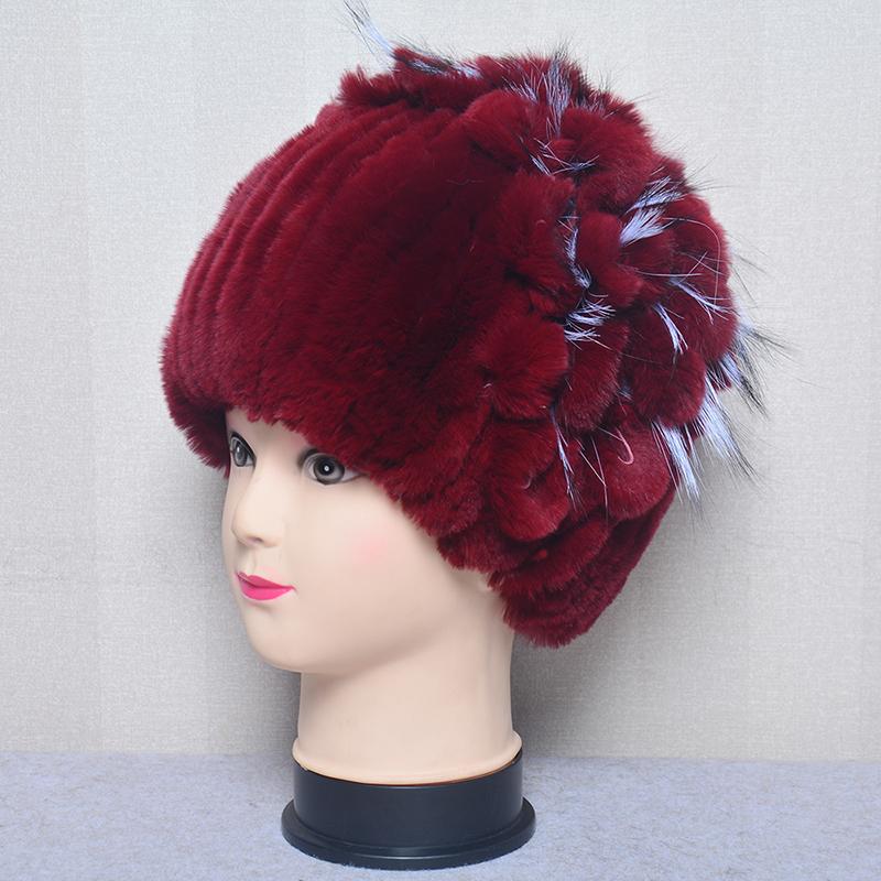 New Luxury Women Fur Hat For Winter Handmade Natural Rex Rabbit Fox Fur Cap Fluffy Female Fur Headgear Brand Warm Beanies Cap