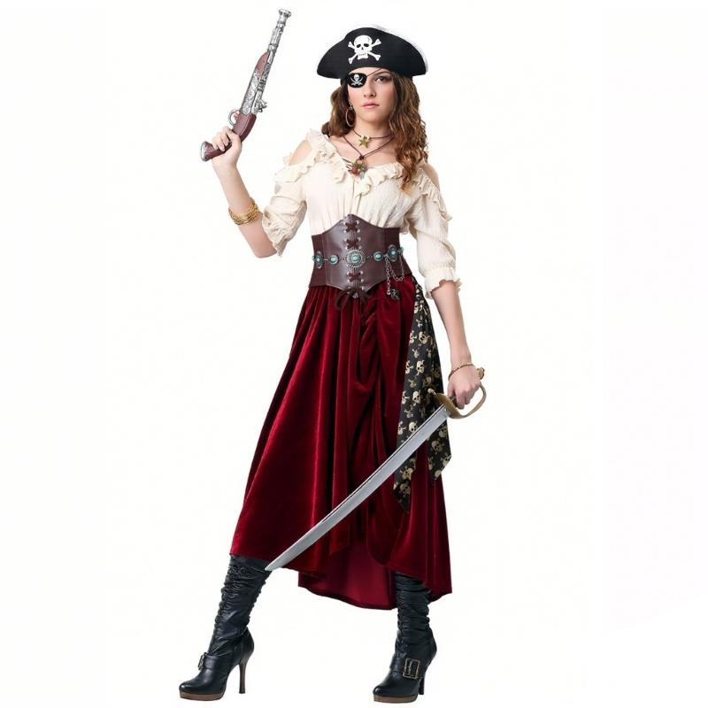 Pirate Costume Accessories Pirate Hat,Medieval Corset Eye Patches Waist Belt Necklace Halloween Pirate Queen Outfits
