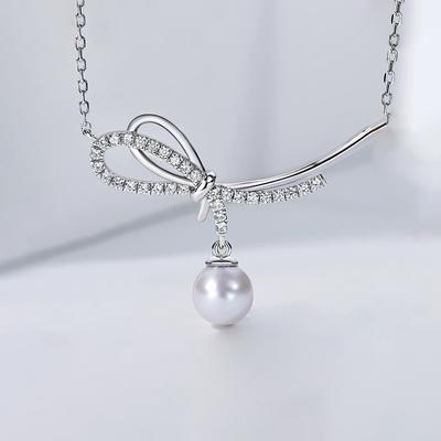 S999 Pure Silver Pearl Pendant Bow Clavicle Chain Niche Design Elegant Necklace