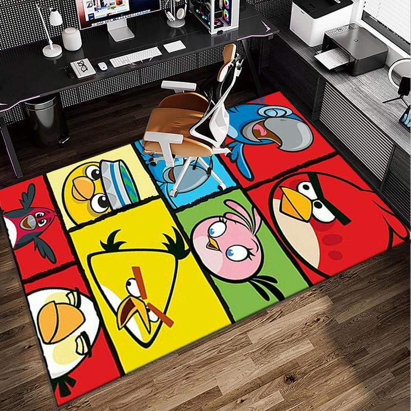 Red Birds Characters Collage Office Rug Chair Mat, Game Carpet, Suitable for Front Door, Bedroom, Living Room, Desk, Holiday Gift