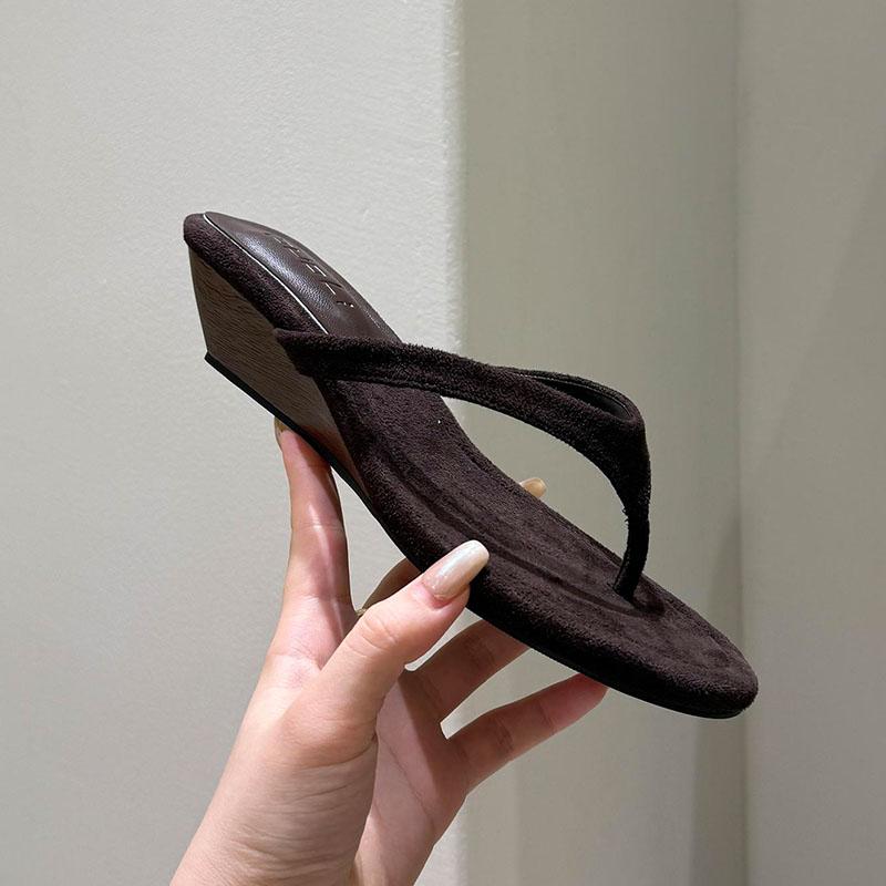 Fashion Fashion Flock Women Wedges Slippers Sandals Shoes Female Slides Spring Summer Round Toe Ladies Wedges Heeled Slippers Flip flops