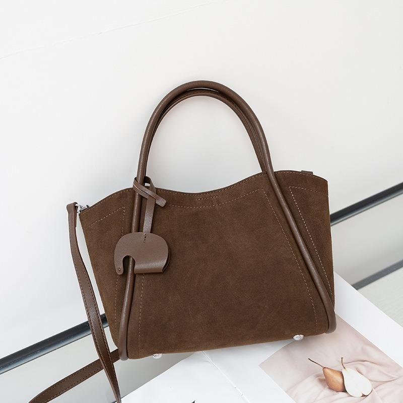 Leather fashion portable vegetable basket bag women's new suede versatile casual shoulder bag light luxury messenger bag