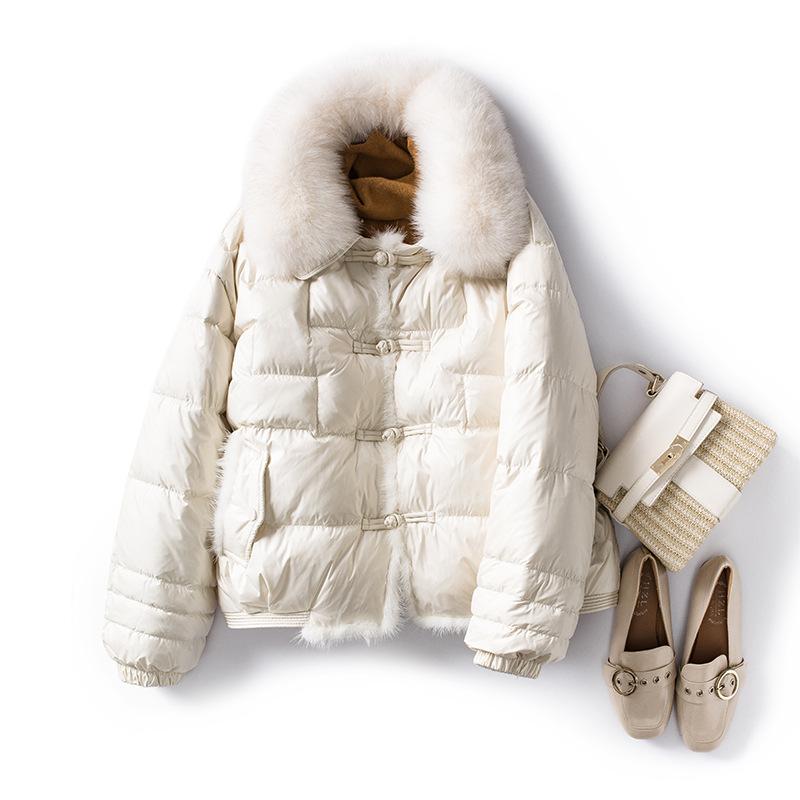 Down jacket women's short mink fur collar winter new fashionable loose large size white duck down jacket