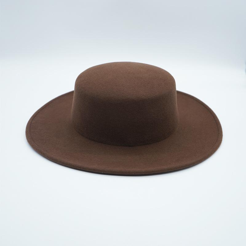 Cappello a tesa piatta vintage color caramello, stile francese, per donna, autunno e inverno, in feltro di lana, elegante stile britannico, cappello Panama a tesa piatta